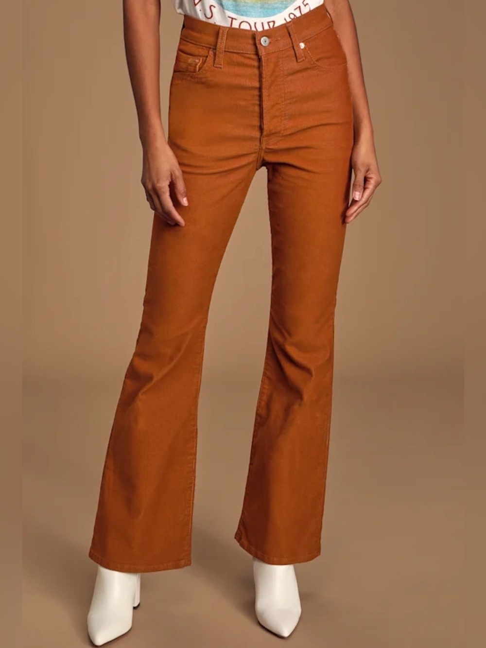 Levi’s Women’s Ribcage Flare Rust Orange Corduroy High Rise Pants Size 28 - Picture 2 of 13